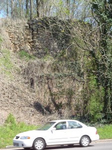 Concrete structure below stones (behind kudzu) is from BMRR bridge at Old Montgomery Highway (northeast side) Source: John Stewart
